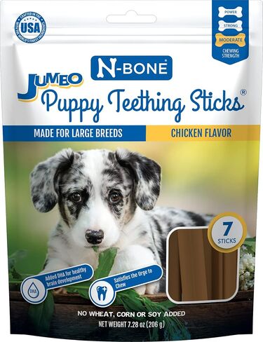 N-Bone Jumbo Puppy Teething Sticks, Chicken Flavor, Natural Puppy Chew Sticks for Growing Puppies, SQF Certified, Made with Rice Flour for Easy Digestion, Calcium Enriched, 7 ct. Pouch (7.3oz) in Kuwait