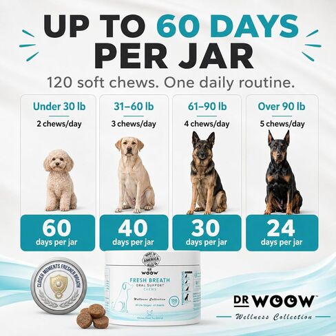 Dr. Woow Fresh Breath Dog Oral Care | Dog Breath Treats | 120 Chews in Saudi Arabia