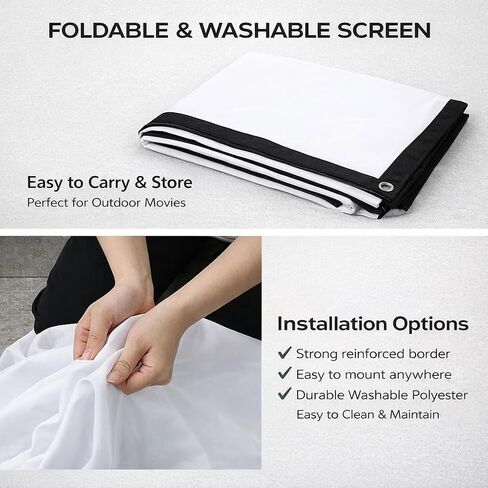 جابارد شاشة عرض خارجية مقاس 200 انش، شاشة عرض كبيرة 16:9 4K معلقة داخلية، عرض امامي خلفي، قابل للغسل يدويا للمكتب والمسرح المنزلي مع حبل خطاف، شاشة جهاز عرض 200 محمولة in Kuwait