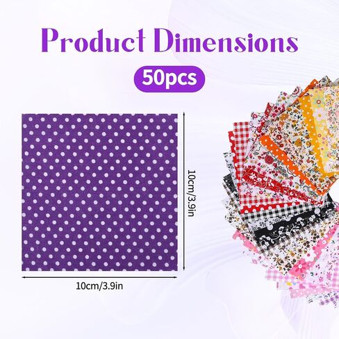 50 Pcs Precut Quilt Squares, 4x4 Inch Cotton Fabric Squares for in Kuwait