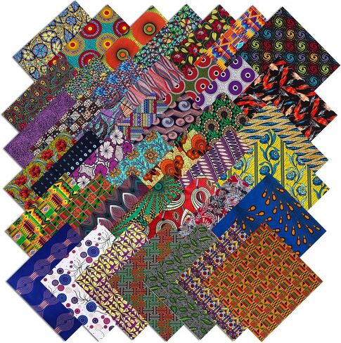 42 Pcs African Print Cotton Fabric Squares, 5 x 5 Inch No Repeat Kente Cloth Ankara Precut Quilt Squares for Patchwork, Quilting, Sewing and DIY Crafts in Kuwait