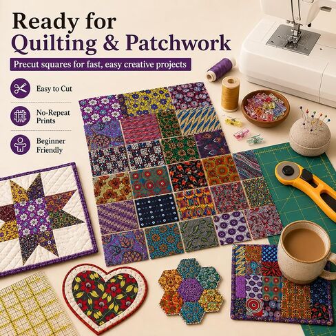 42 Pcs African Print Cotton Fabric Squares, 5 x 5 Inch No Repeat Kente Cloth Ankara Precut Quilt Squares for Patchwork, Quilting, Sewing and DIY Crafts in Kuwait