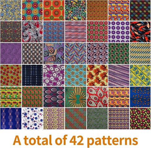 42 Pcs African Print Cotton Fabric Squares, 5 x 5 Inch No Repeat Kente Cloth Ankara Precut Quilt Squares for Patchwork, Quilting, Sewing and DIY Crafts in Kuwait