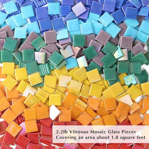 Youway Style 2.2 lb Square Mosaic Tiles,Iridescent Vitreous Glass Pieces in Saudi Arabia