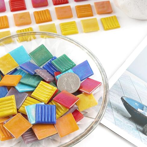 Youway Style 2.2 lb Square Mosaic Tiles,Iridescent Vitreous Glass Pieces in Saudi Arabia
