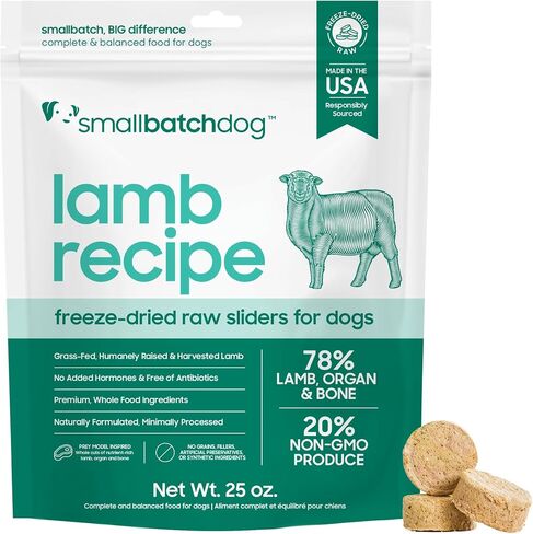 Smallbatch Pets نظام غذائي خام ممتاز مجفف بالتجميد للكلاب، 25 أونصة، وصفة لحم البقر، حقيبة كبيرة، صنع في الولايات المتحدة الأمريكية، منتجات عضوية، لحم مرفوع بطريقة إنسانية، يرطب ويقدم فطائر، صحية وصحية in Kuwait