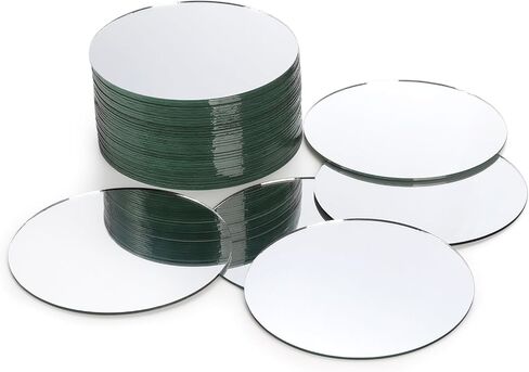 Set of 40 Glass Mirror Tiles, 5 Inch Round Small Glass Circle Mirror Candle Plates Wall Mount Mirrors Bulk for Wedding Table Centerpieces, DIY Crafts, Home Decorations in Kuwait