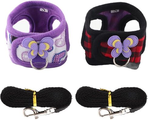 Pack of 2 Small Pet Harness with Bowknot and Bell Decor, No Pull Comfort Padded Vest Guinea Pig Striped Harness and Leash Set for Ferret, Rats, Iguana, Hamster, Bearded Dragon (S) in Kuwait