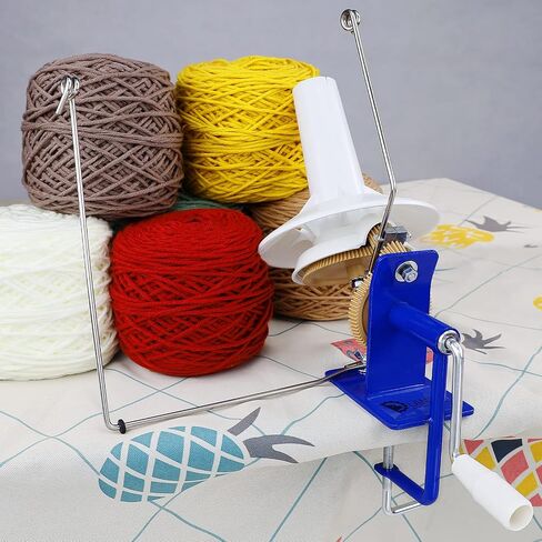 LAMXD Needlecraft Large Jumbo Metal Yarn/Wool/String/Fiber Ball Winder Hand Operated,10-Ounce,with Thread Cutter Scissors, Blue and White in Saudi Arabia