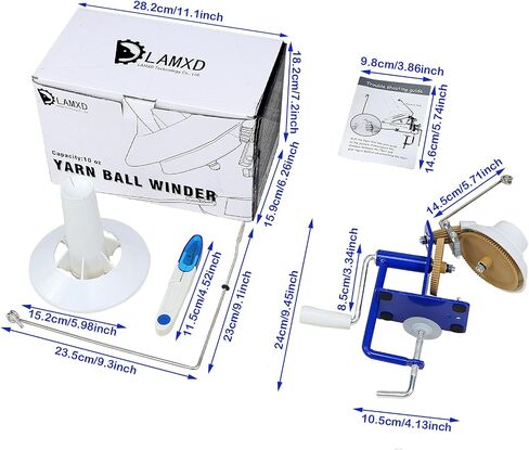 LAMXD Needlecraft Large Jumbo Metal Yarn/Wool/String/Fiber Ball Winder Hand Operated,10-Ounce,with Thread Cutter Scissors, Blue and White in Saudi Arabia