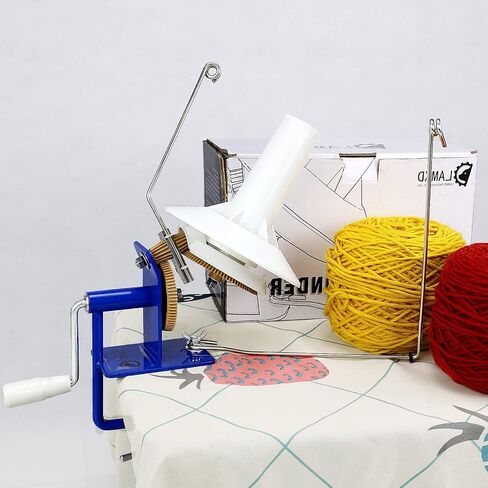 LAMXD Needlecraft Large Jumbo Metal Yarn/Wool/String/Fiber Ball Winder Hand Operated,10-Ounce,with Thread Cutter Scissors, Blue and White in Saudi Arabia