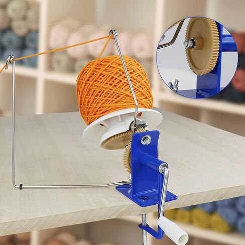 LAMXD Needlecraft Large Jumbo Metal Yarn/Wool/String/Fiber Ball Winder Hand Operated,10-Ounce,with Thread Cutter Scissors, Blue and White in Saudi Arabia