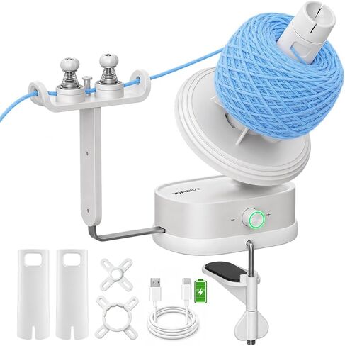 Electric Yarn Winder, Auto Yarn Ball Winder 15oz Large Capacity for Crocheting with Stepless Speed & Dual-Spring Tension, USB Rechargeable Cordless Yarn Cake Winder Yarn Spinner for Crochet Lovers in Kuwait