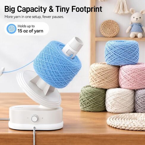 Electric Yarn Winder, Auto Yarn Ball Winder 15oz Large Capacity for Crocheting with Stepless Speed & Dual-Spring Tension, USB Rechargeable Cordless Yarn Cake Winder Yarn Spinner for Crochet Lovers in Kuwait