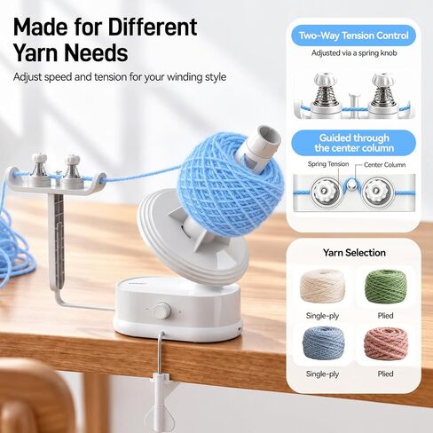 Electric Yarn Winder, Auto Yarn Ball Winder 15oz Large Capacity for Crocheting with Stepless Speed & Dual-Spring Tension, USB Rechargeable Cordless Yarn Cake Winder Yarn Spinner for Crochet Lovers in Kuwait