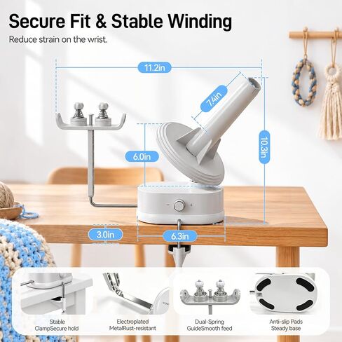 Electric Yarn Winder, Auto Yarn Ball Winder 15oz Large Capacity for Crocheting with Stepless Speed & Dual-Spring Tension, USB Rechargeable Cordless Yarn Cake Winder Yarn Spinner for Crochet Lovers in Kuwait