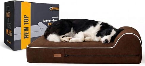 5.5 Inch Thick High Grade Orthopedic Memory Foam Dog Bed With Pillow and Easy to Wash Removable Cover with Anti-Slip Bottom. Free Waterproof Liner Included - for Large Breed Dogs in Kuwait