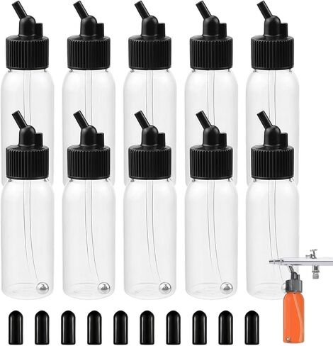 10 Pack 30ml Airbrush Bottles, Siphon Feed Plastic Jars with Lids in Saudi Arabia