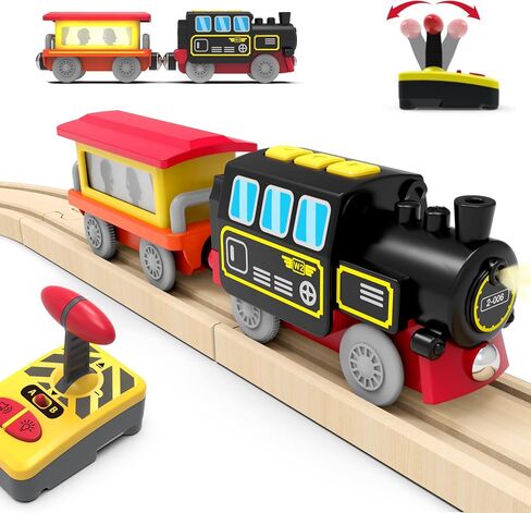 Motorized Train for Wooden Track, Remote Control Train with Magnetic Connection, Battery Operated Locomotive Trains for Toddlers, Compatible with Thomas, Brio, Chuggington in Kuwait