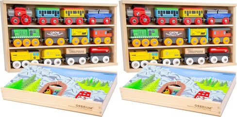 Wooden Train Set 12 PCS Magnetic Toy Train Cars with Storage Box Cover Tunnel Compatible with Thomas Brio Melissa and Doug Wooden Railway Toys for Grandkids Kids Toddlers Boys Girls in Kuwait