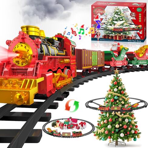 Hanging Christmas Train Set with Light/Smoke/Sound/Music, Toy Train Set Around Under the Christmas Tree, Christmas Toys Gift with Santa Claus, Christmas Tree Train Set for Kids 3-5 4-8 in Kuwait