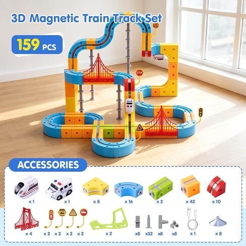 Gofunly Electric Train Set for Kids: 159 Pcs 3D Flexible Race Track Kit in Kuwait