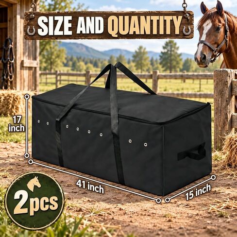 Sanwuta 2 Pack Hay Bale Bag 41 x 15 x 17 بوصة أكياس القش الكبيرة جدًا للخيول أكسفورد القماش حاوية تخزين القش الثقيلة حمل حقيبة تخزين بالة للماشية الماعز الأغنام الحصان الإمدادات (الأزرق) in Kuwait