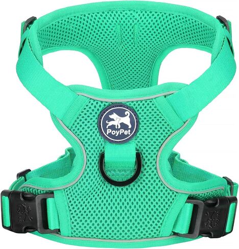 PoyPet Reflective Soft Breathable Mesh Dog Harness No Choke Double Padded Vest Adjustable(Black, XS) in Saudi Arabia
