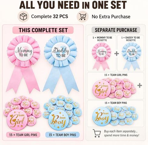 32Pcs Gender Reveal Pins Decorations Set for Gender Reveal Games in Kuwait