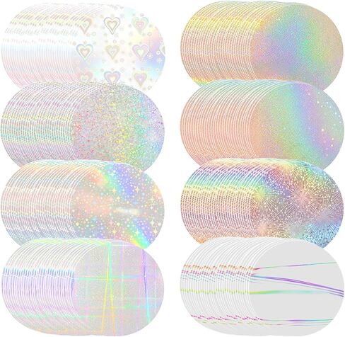 200 Pcs Badge Protective Film 70mm (2.76 in), 8 Styles of Holographic Glitter, 2.25 Inch 58mm No-Trim Button Making Supplies for Badge Pins and Fridge Magnets in Kuwait