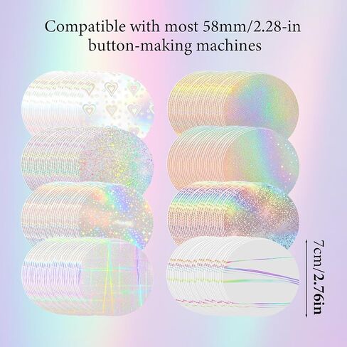 200 Pcs Badge Protective Film 70mm (2.76 in), 8 Styles of Holographic Glitter, 2.25 Inch 58mm No-Trim Button Making Supplies for Badge Pins and Fridge Magnets in Kuwait