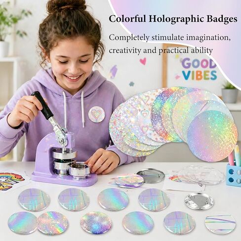 200 Pcs Badge Protective Film 70mm (2.76 in), 8 Styles of Holographic Glitter, 2.25 Inch 58mm No-Trim Button Making Supplies for Badge Pins and Fridge Magnets in Kuwait