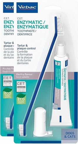 Virbac C.E.T. Oral Hygiene Kit for Cats and Dogs | 3 Piece Set with Dual Ended Toothbrush, Fingerbrush, and Poultry Flavor 2.5 oz tube of Toothpaste | Remove Plaque & Tartar Buildup in Kuwait