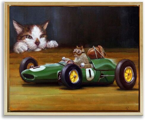 Stupell Industries Funny Squirrel in Race Car Black Framed Floater Canvas Wall Art Design by Lucia Heffernan in Kuwait