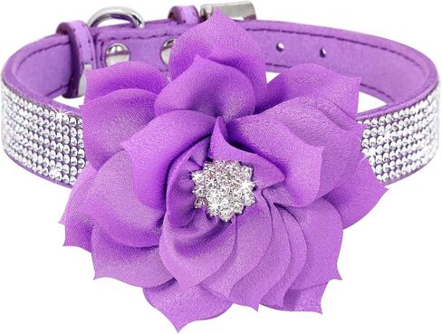 PET ARTIST Bling Rhinestone Dog Collar, Cute & Soft Suede Leather Dog Collar Girl with Flower, Sparkling Pink Pet Collars for Small Medium Female Dogs Walking Party Wedding,M in Kuwait