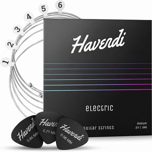 HAVENDI® جيتار جيتار كهربائي - أوتار ذات جودة صوت رائعة مصنوعة من الفولاذ للجيتار الكهربائي المطلي بالنيكل (مجموعة من 6 أوتار) بما في ذلك. 3 اختيارات in Kuwait