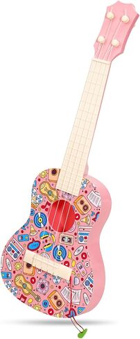LeeQee 21in Ukulele Guitar for Kids, Graffiti Toy Guitar with Picks, Pink in Kuwait