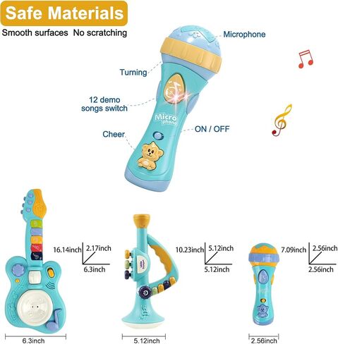 Toddler Musical Instruments Toys, Trumpet, Microphone, Guitar for Kids Baby, Musical Toy Set for Children Boys Girls Gifts,Preschool Learning Toys Ages 2 3 4 5 in Saudi Arabia