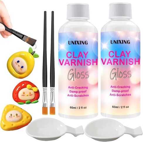 Air Dry Clay Glaze, Air Dry Clay Varnish, Polymer Clay Glaze, High Gloss Clay Sculpture Sealant for Air Dry Clay Pottery Waterproof Scratch Resistant Varnish for Clay (60ML X 2Pack) in Saudi Arabia