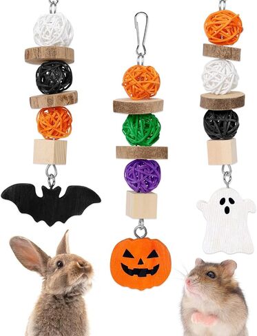 Xylolfsty Fall Themed Chew Toys for Rabbit Dwarf Hamster Bunny Guinea Pig Chinchilla Gerbil Pet Rat Small Animals Cage Hanging Teeth Grinding Accessories Autumn Thanksgiving Gifts 3PCS in Saudi Arabia