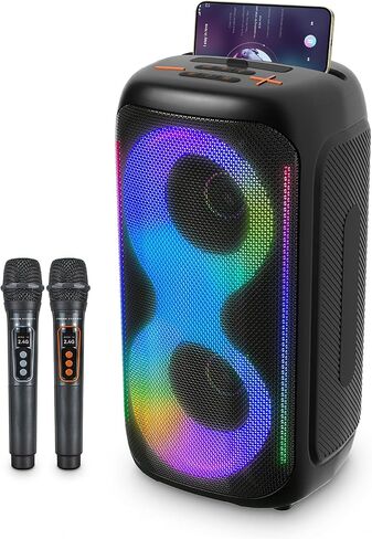 GKD40 Portable Karaoke Machine for Kids & Adults, Bluetooth Speaker with PA System, 2 Wireless Rechargeable Microphones, LED Party Speaker with 4' Woofers & LED Light for Home, Outdoor Party & Singing in Kuwait