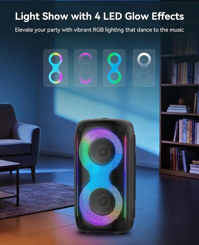 GKD40 Portable Karaoke Machine for Kids & Adults, Bluetooth Speaker with PA System, 2 Wireless Rechargeable Microphones, LED Party Speaker with 4' Woofers & LED Light for Home, Outdoor Party & Singing in Kuwait