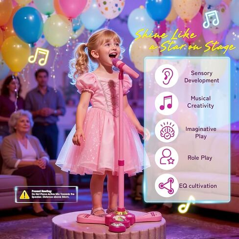 Kids Microphone with Stand – Adjustable Microphone Stand for Kids with Rotational Flashing Lights & Pedals, Karaoke Machine for Kids, Microphone for Kids – Sing-Along Gift for Girls and Boys in Saudi Arabia
