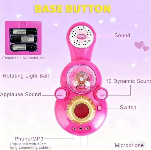 Kids Microphone with Stand – Adjustable Microphone Stand for Kids with Rotational Flashing Lights & Pedals, Karaoke Machine for Kids, Microphone for Kids – Sing-Along Gift for Girls and Boys in Saudi Arabia