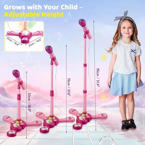 Kids Microphone with Stand – Adjustable Microphone Stand for Kids with Rotational Flashing Lights & Pedals, Karaoke Machine for Kids, Microphone for Kids – Sing-Along Gift for Girls and Boys in Saudi Arabia