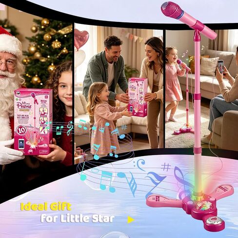 Kids Microphone with Stand – Adjustable Microphone Stand for Kids with Rotational Flashing Lights & Pedals, Karaoke Machine for Kids, Microphone for Kids – Sing-Along Gift for Girls and Boys in Saudi Arabia
