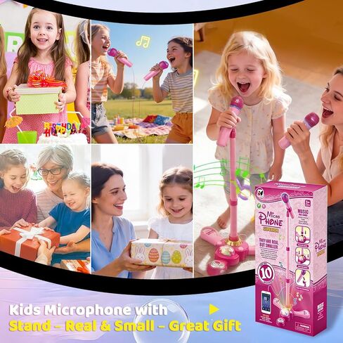 Kids Microphone with Stand – Adjustable Microphone Stand for Kids with Rotational Flashing Lights & Pedals, Karaoke Machine for Kids, Microphone for Kids – Sing-Along Gift for Girls and Boys in Saudi Arabia