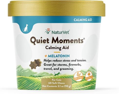 NaturVet Quiet Moments Calming Aid for Cats Plus Melatonin – 60 Soft Chews in Kuwait