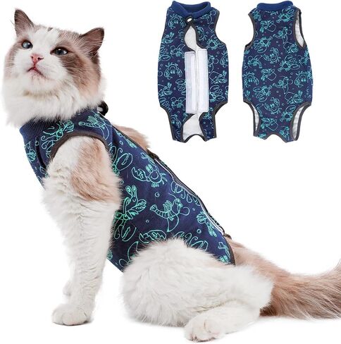 Cat Surgery Recovery Suit Professional for Surgical Abdominal Wound Or Skin Diseases E-Collar Alternative for Cats Dogs After Surgery Wear Pajama Suit (Gray, Large) in Kuwait