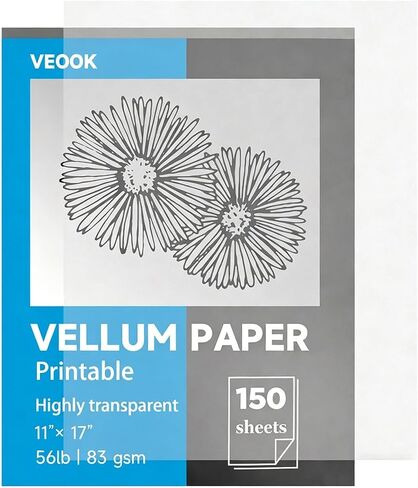 VEOOK Translucent Vellum Paper, 50 Sheets 56lbs/83gsm 11 x 17 inches Printable Vellums Tracing Paper for Tracing, Drawing, Sketching, Card Overlays, Invitations Belly Bands, Envelope, Lantern(VP-04) in Saudi Arabia